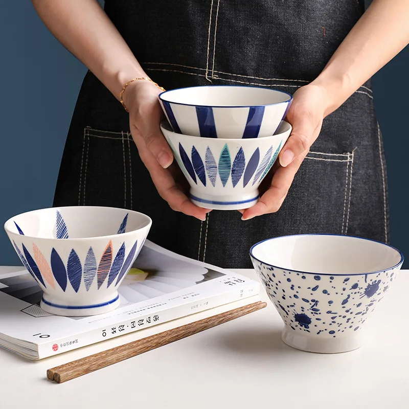 

5-inch Japanese Hat High Foot Bowl Nordic Ceramic High Color Tableware Soup Bowl Noodles Bowl Anti Scalding Thickened Rice Bowl