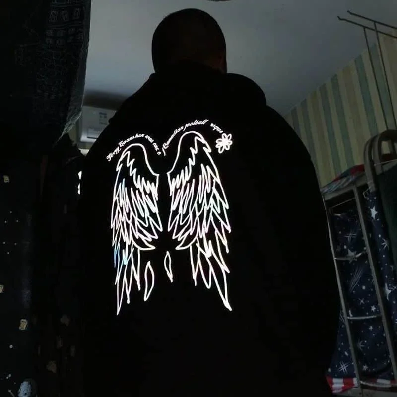 

Sweetershirts Men's And Women's Reflective Wings Korean Fashion Fried Street Hoodie Winter Hong Kong Style Loose Plush Thickened