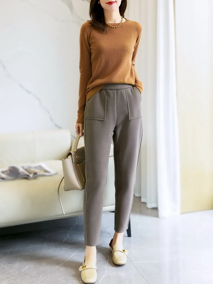 

High-end fashionable casual winter trousers Tibetan meat slim two-color harem pants casual pants radish pants women