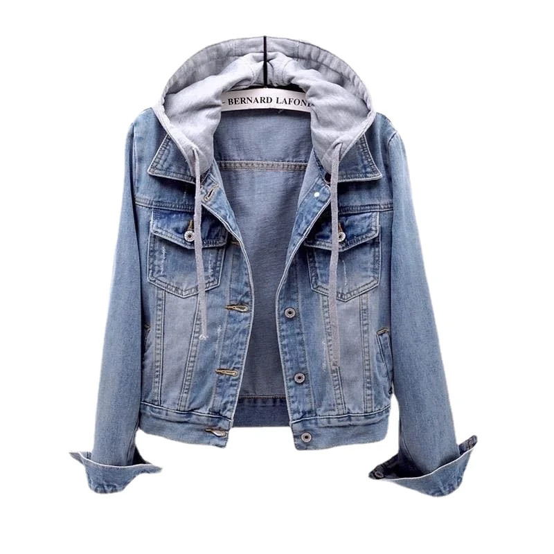 

Women's Denim Jacket Women's Short Spring and Autumn Korean Version New Long Sleeve Slim Hooded Jacket Clown Student Jacket