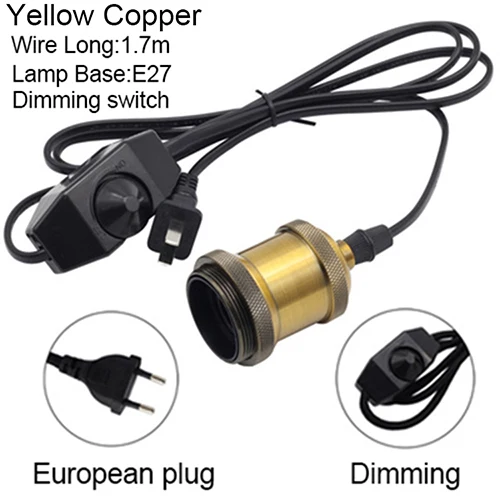 Yellow Copper Dim Подвеска в виде вилки лампа винтажная база E27 1,7 м с переключателем гнездо держатель лампы подвесная осветительная арматура EU/US/AU/UK вилка затемнения - Цвет корпуса: Yellow Copper Dim