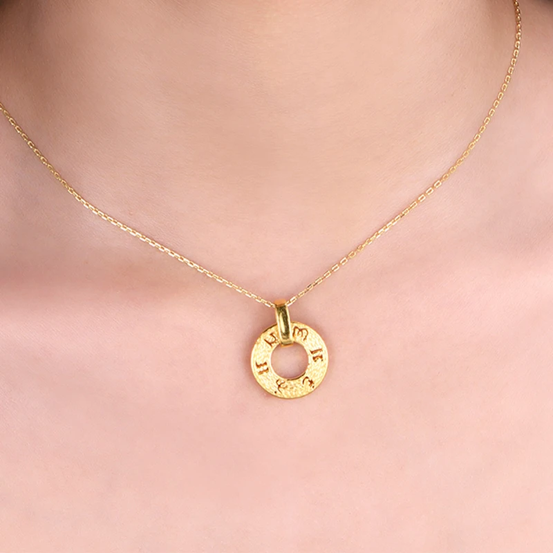 

3D SIX SYLLABLE MANTRA ROUND PENDANT AUTHENTIC 24K YELLOW GOLD PENDANT 1.9G