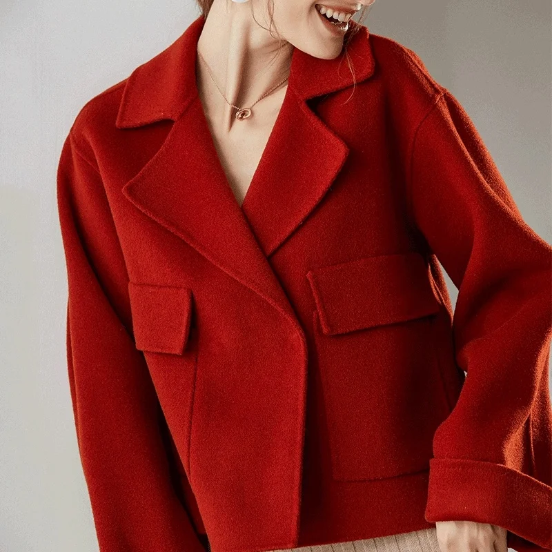 

Autumn and winter new European and American double-faced tweed short coat loose version woolen coat