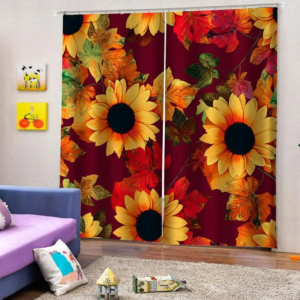 

Home Decoration Blackout 3D Curtain stereoscopic curtains Custom gold sunflower curtains soundproof windproof curtains