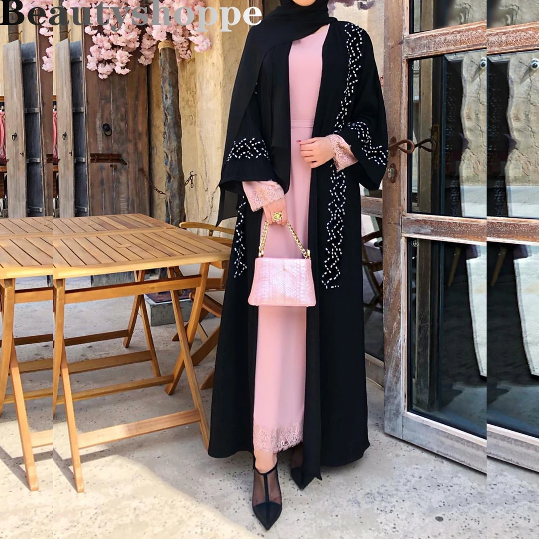 Черные Абайи в дубайском стиле с бисером мусульманское платье мусульманская