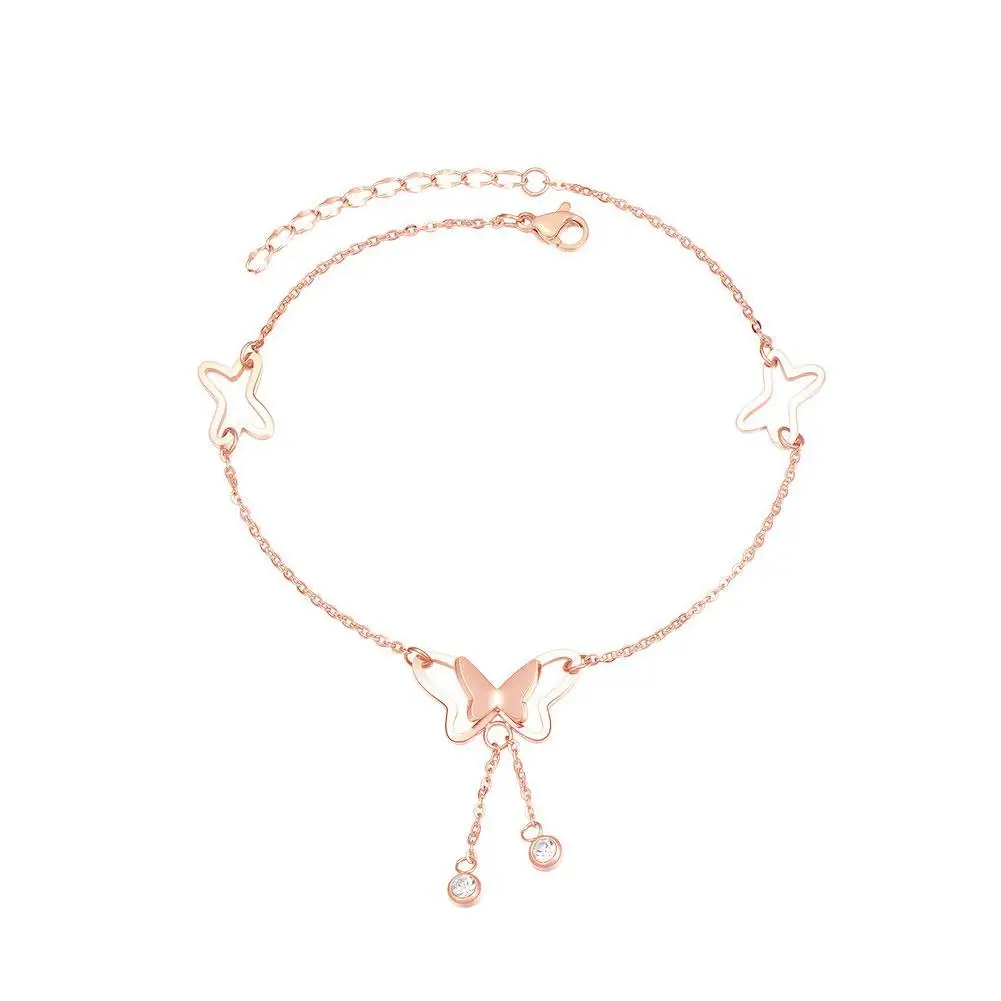 

2021 Summer New Sexy Hollow Butterfly Crystal Beads Drop Tassel Rose Gold Anklet Bracelet Women Fashion Jewelry