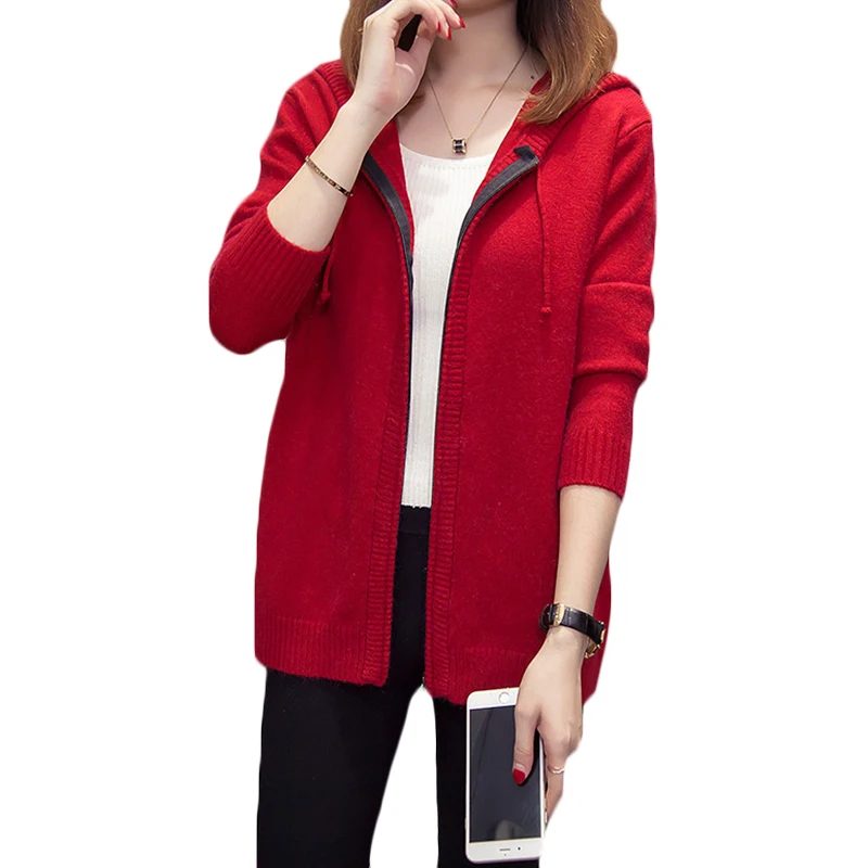 

Autumn winter New Hooded Sweater Plus size Women's Sweaters Cardigan coat Female Korean loose long Sweaters coats Tide 4XL F994