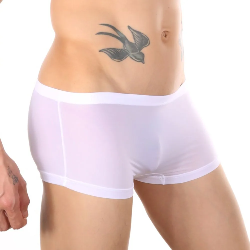 Men Sexy Underware Seamless Boxer Men Thin Transparent Underwear Ice Silk U Convex Male Underpants Cueca