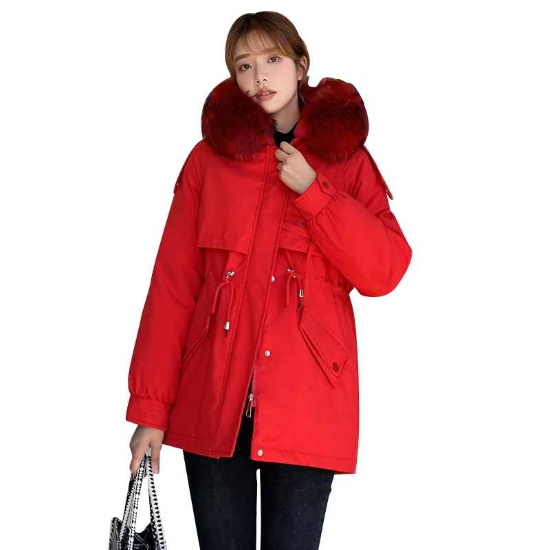 

Winter Warm Jacket Female 2022 Fashion Thin Waist Coat Women Winter Thicken Warm Fur Lining Down Cotton Parkas Female Coat