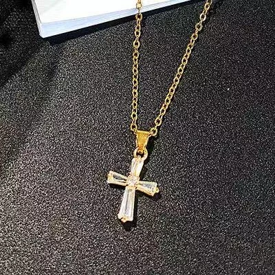 

Women Crystal Necklace Pendant Jewelry Gift Golden Silver Cross Pendant Necklace Wholesale