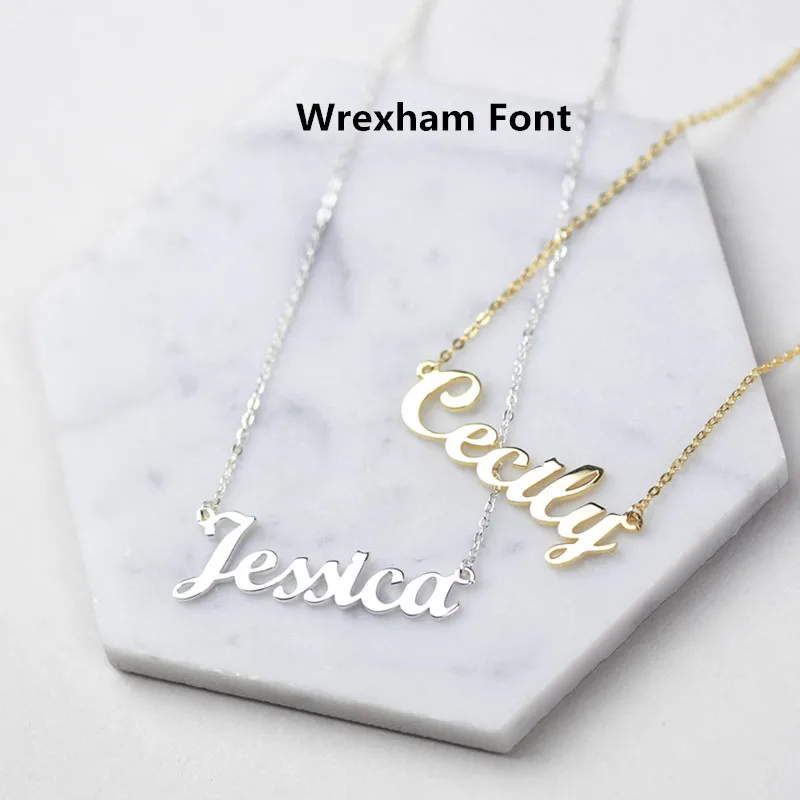 ND002-Wrexham Customized Font Name Charm Necklace Personalized Custom Handwriting Name Plate Pendants Necklaces Link Chain Jewelry Women Gift - Окраска металла: ND002-Wrexham