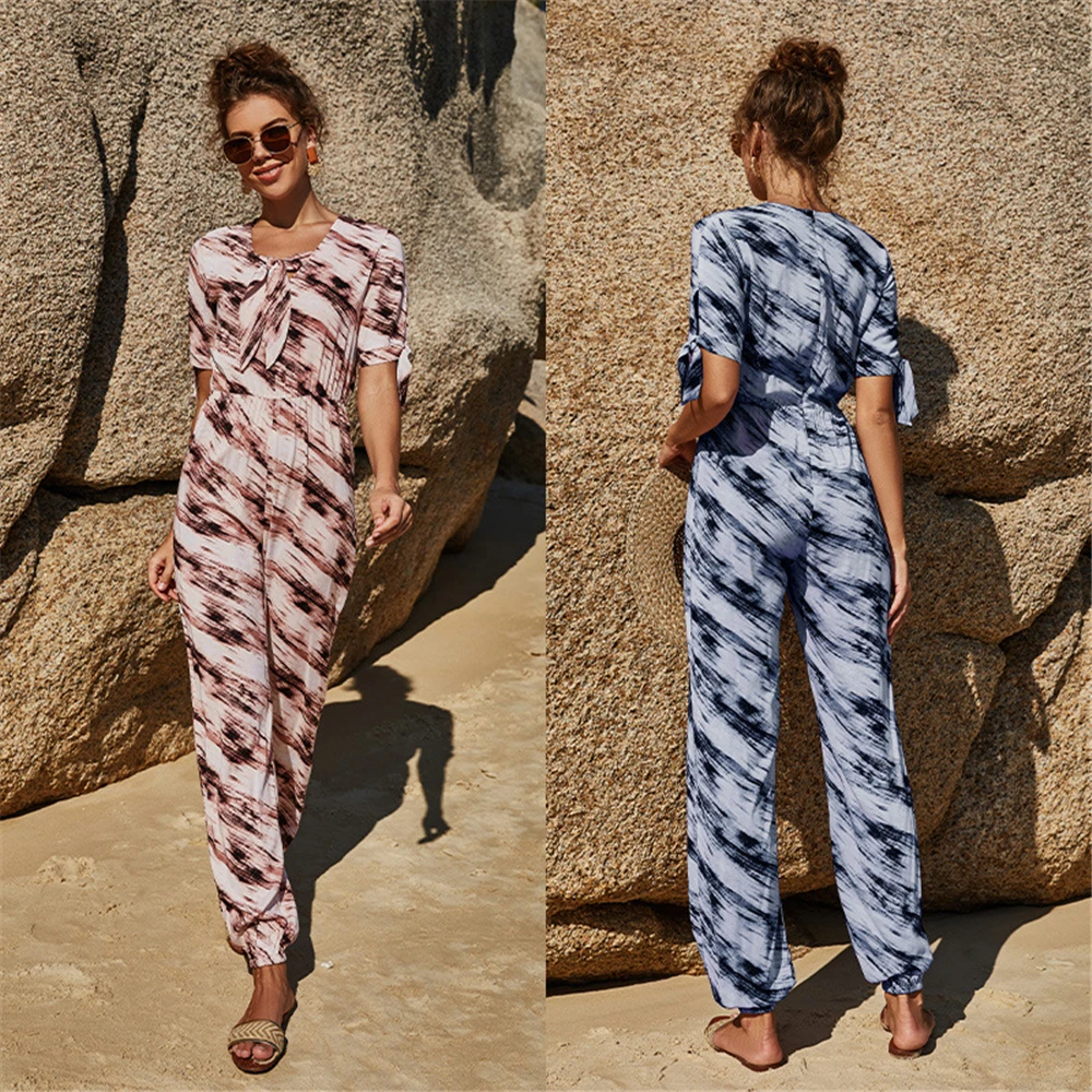 

Tie Dye Beach Jumpsuit Novelty Hawaii Vacation Playsuit 2021 Bandage Print Fashion Clothing Vintage Sexy Rompers Female