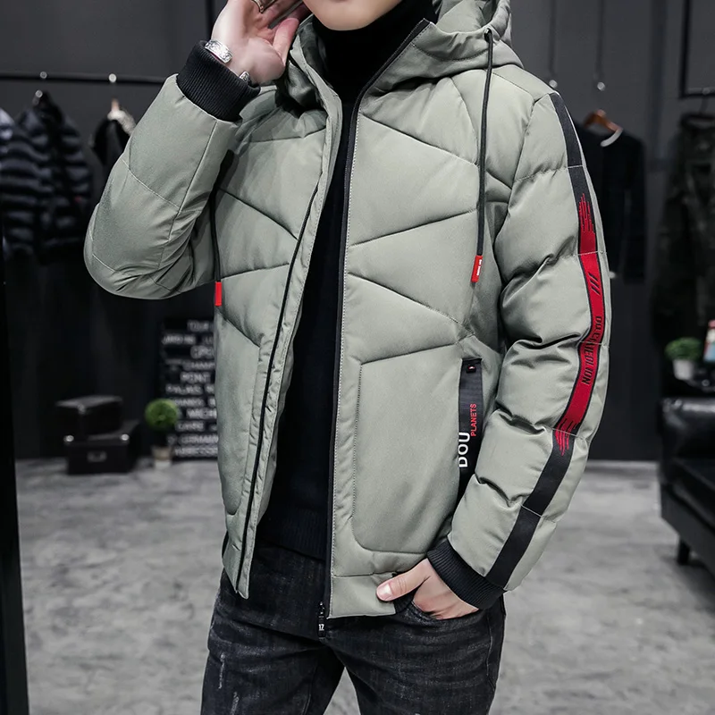 2021 New Fashion Fit Hooded Men Parkas Slim Solid Color Mens Coat Casual Thick Windbreakers Winter Outwear Male Cotton Padded