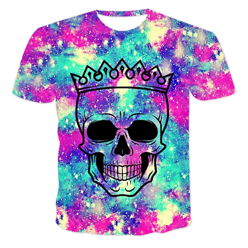 

Punk Skull 3D Printing Street Trend Men T-shirt Popular Fashion Model Women Summer Rock Summer Clothing Casual Neck Sleeve Tees
