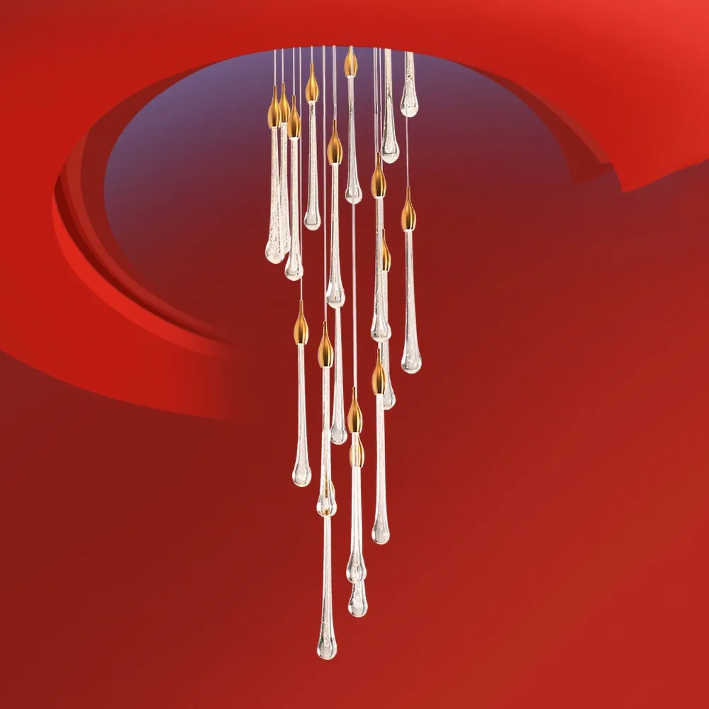 

Home Luxury crystal led pendant lights staircase long water drop Lighting fixture kitchen restaurant hanging lamp lampy wiszace