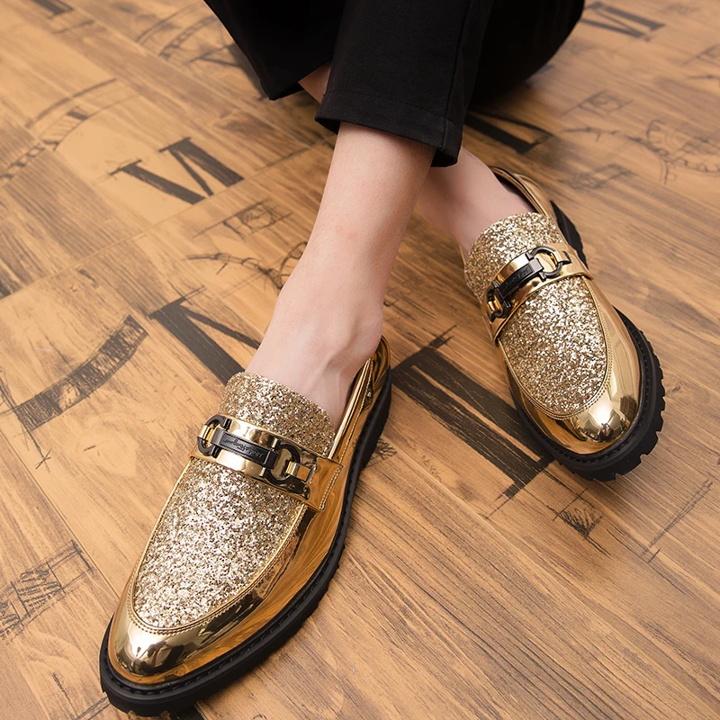leather Shoes Men's Moccasins Loafers Breathable slip on fashion black Gold Silver Casual party shoes men Tenis Masculino | Обувь