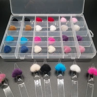 24 pieces set nail pom fluffy plush ball detachable nail art fur nail ball with base for nails design manicure tips decoration