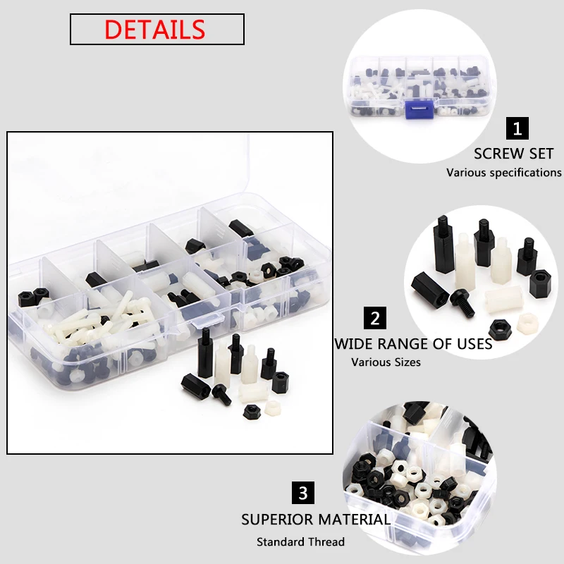 M3 мужской женский черный белый шаг пластиковый винт Шестигранная нейлоновая