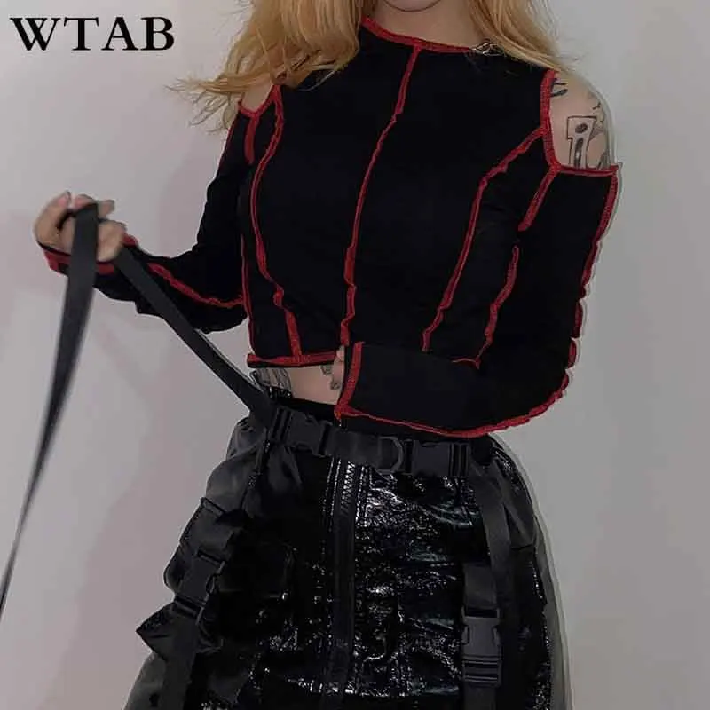 Женская облегающая футболка WTAB укороченный топ в стиле пэчворк с длинными