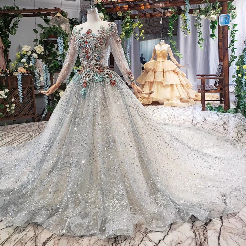 HTL574 Серые Вечерние платья со шлейфом и круглым вырезом шнуровкой сзади с