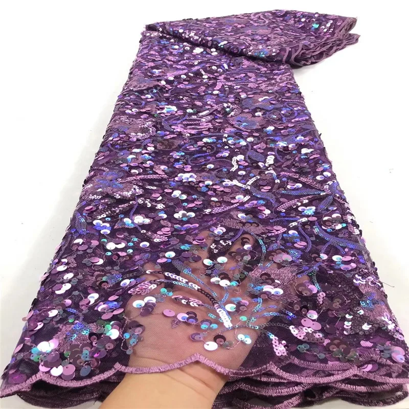 

African Lace Fabric 2020 Embroidered Nigerian Laces Fabric High Quality French Tulle Lace Fabric For purple color Women x19-92