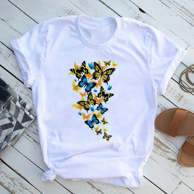 

Summer Womens T-shirts 2021 Harajuku Cartoon Graphic T Shirts Casual Lady Round Neck White Short Sleeve Tee T Shirt Round Neck