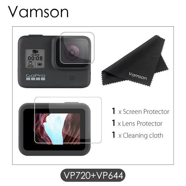 Vamson для GoPro Hero 8, черная рамка, чехол, защитная крышка, закаленное стекло, защита экрана, для GoPro, аксессуары VP652 - Цвет: VP720