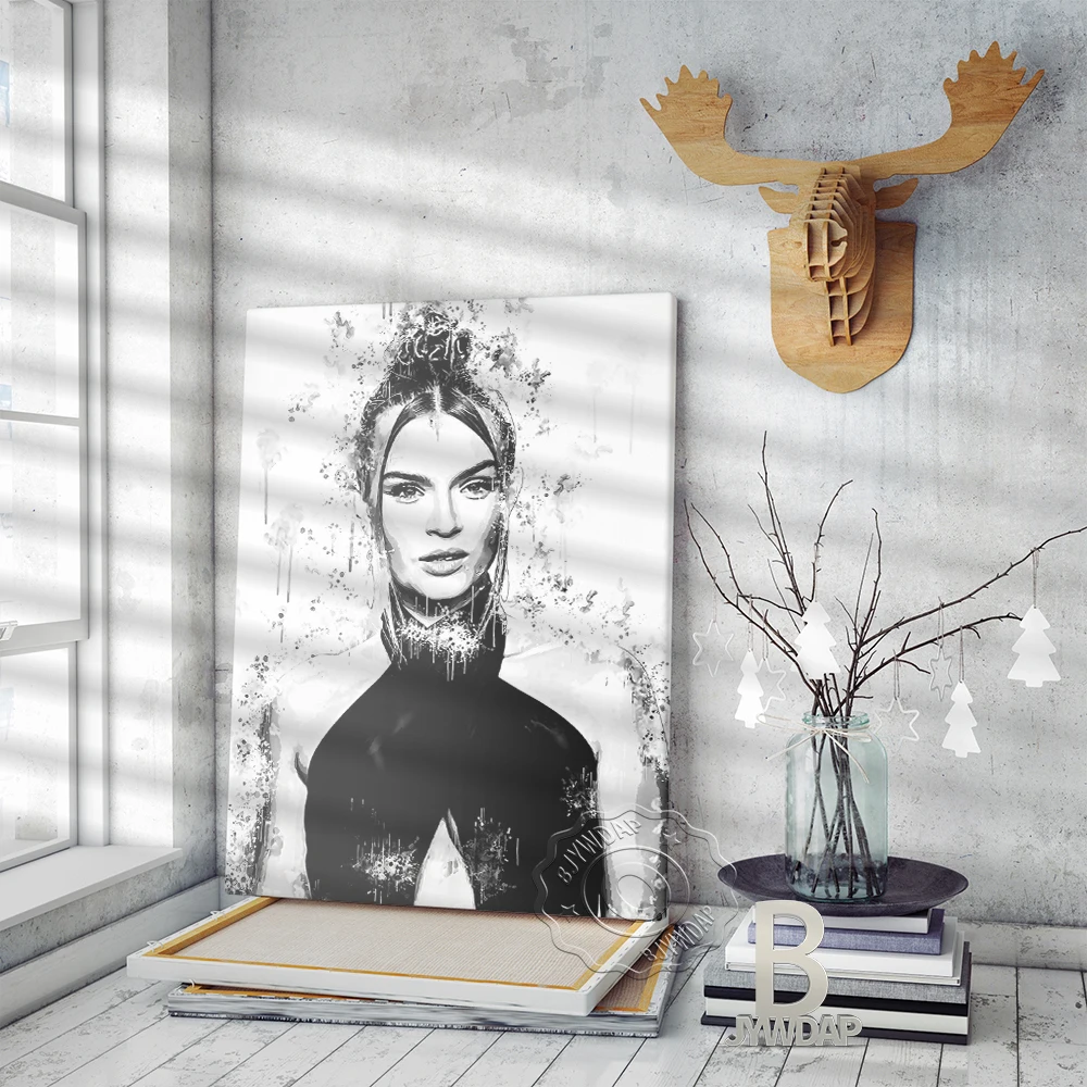 

Josephine Skriver Danish Model Printing Poster, Elegant Goddess Black White Watercolour Art Prints, Minimalism Nordic Home Decor
