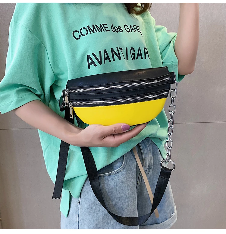 [BXX] Women's Single Shoulder Crossbody Bag All-match Flap Fashion Female Chest Package Wide Straps Chain Waist Bag HF745