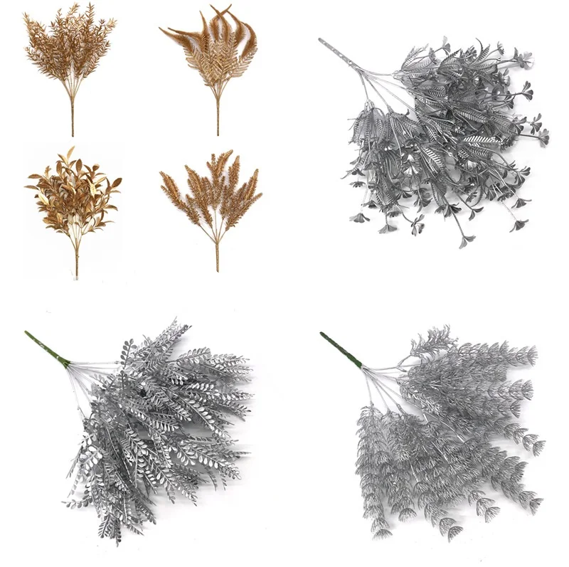 Золотые и серебряные листья искусственное растение рождественские Свадебные