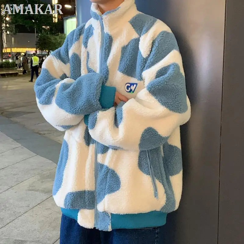 

Куртка из бархата ягненка Мужская Корейская версия Harajuku трендовая зимняя утепленная одежда для пар уличная одежда Топ рубашка Свитшот «Юно...