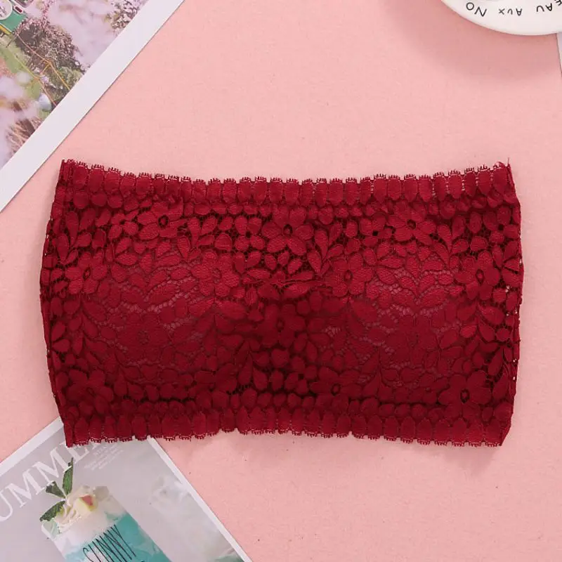 

Sexy Lace Floral Wrapped Chest Women Padded Tube Tops Ladies Bra Strapless Crop Tops