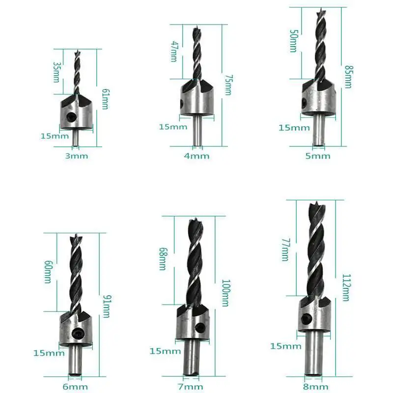 Countersink Drill Bit Set Carpentry Reamer Woodworking Chamfer End Milling Hole Wood | Инструменты