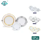 Встраиваемый потолочный светильник, 6 шт.лот, 5 Вт, 9 Вт, 12 Вт, 15 Вт, 18 Вт, круглый светодиодный панельный прожектор, внутреннее освещение, AC 220 В, 230 В, 240 В