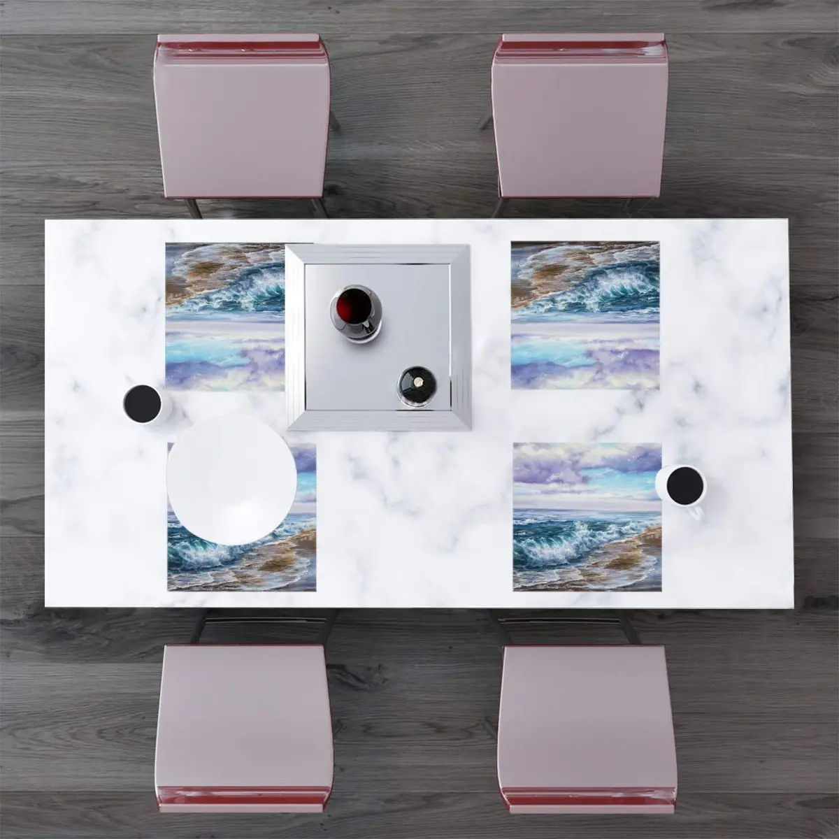 

Sea Waves Oil Painting Polyster Pad Dining Table Mats Coaster Bowl Cup Mat Kitchen 4 Pack Placemats Home Decor