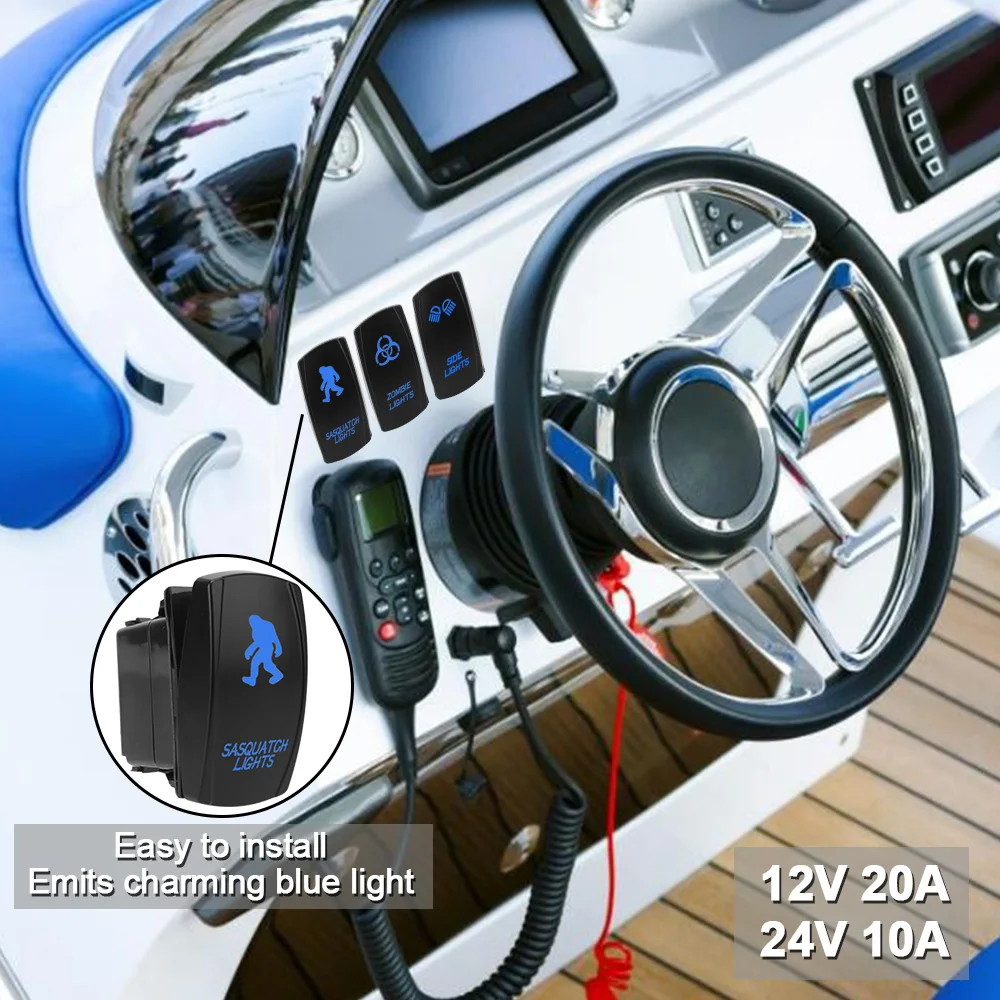 

ВКЛ-ВЫКЛ, Синий светодиодный универсальный переключатель SPST Carling 12 В 24 В, кулисный переключатель для автомобиля, лодки, грузовика, водонепроницаемый 5-контактный морской переключатель, 1 шт.