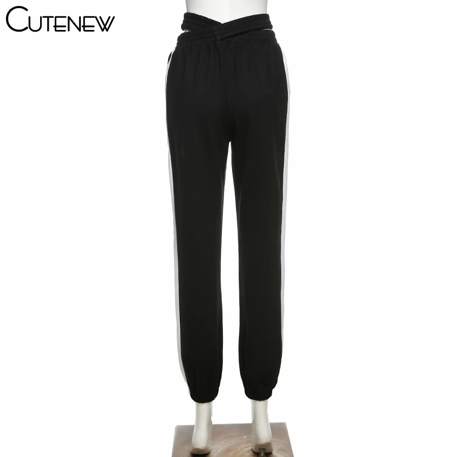 

Cutenew Sporty Patchwork Crossed Elastic Waist Sweatpants Women 2021 Autumn Loose Ankle Band Casual Fitness Movement Streetwear