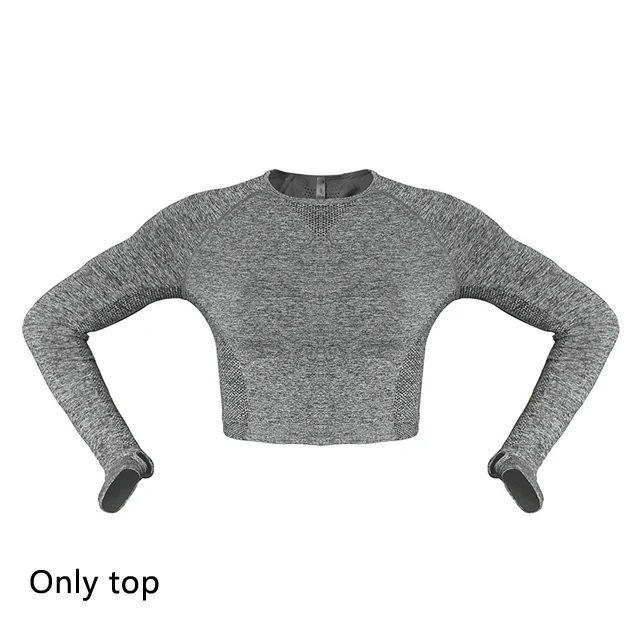 Gray top Комплект для йоги, женская одежда для фитнеса, бесшовный спортивный топ с длинным рукавом, Леггинсы для йоги, комплект для спортзала, спортивный костюм, спортивная одежда, тренировочный костюм - Цвет: Gray top