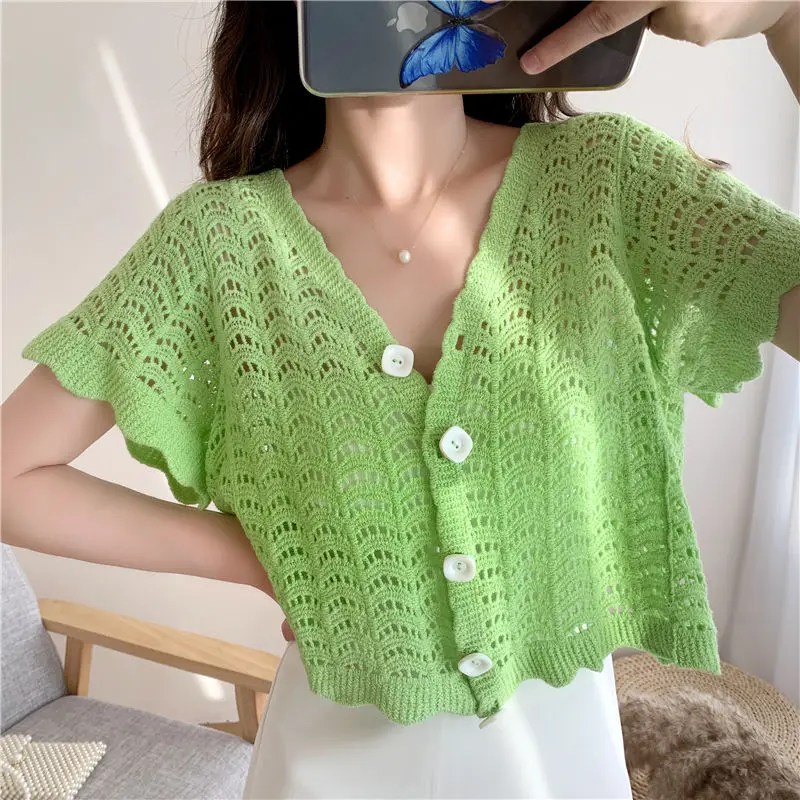 Кардиган женский Солнцезащитный с цветочным принтом ажурная однобортная