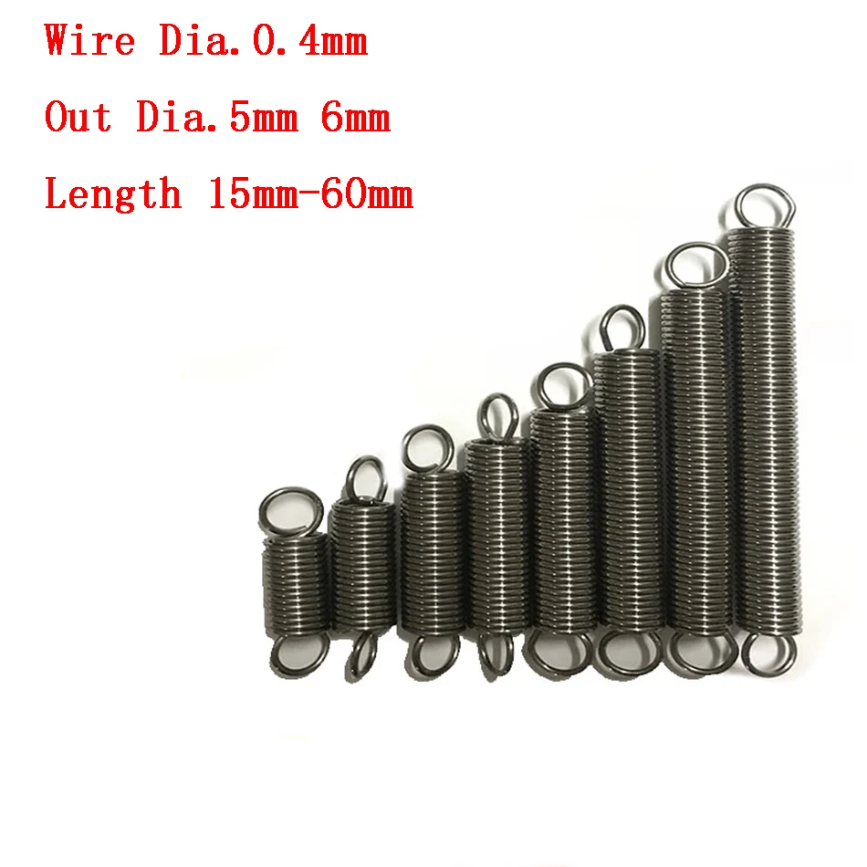 

10pcs Expansion Springs Stainless Steel Extension Tension Springs Wire Dia.0.4mm OD 5mm 6mm 15/20/25/30/35/40/45/50/55/60mm