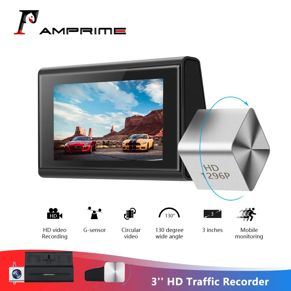 AMPrime Dash Cam Автомобильный видеорегистратор Камера FHD 1296P авторегистратор 3 ''ips