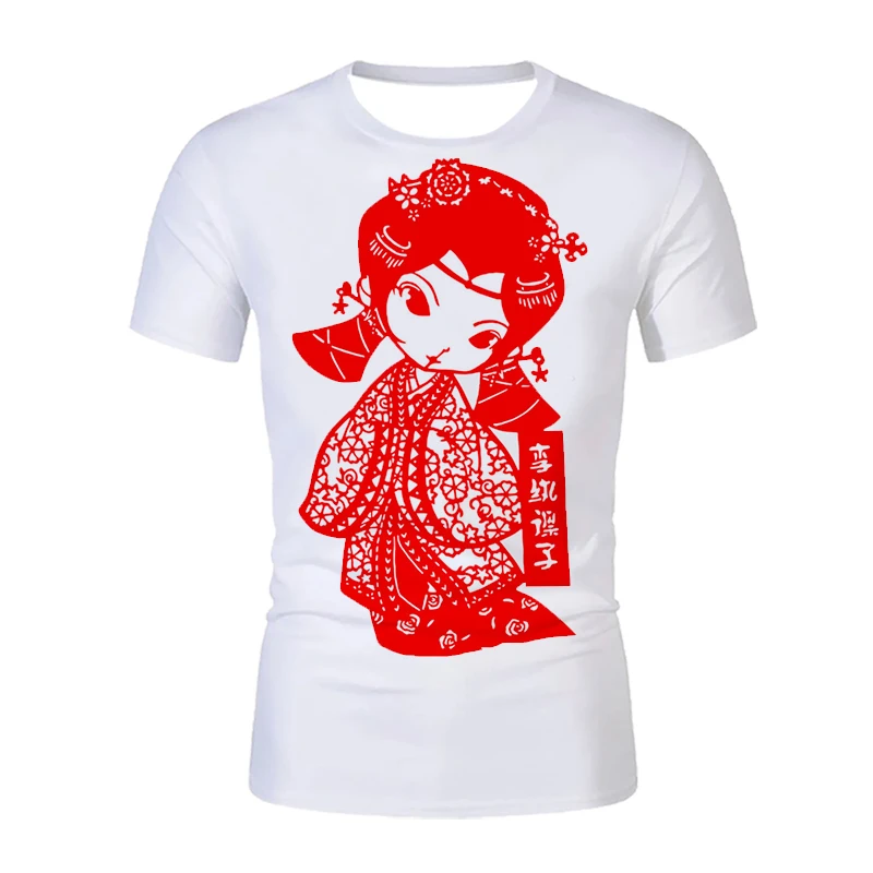 

2021 new casual Chinese traditional paper-cut 3D printed T-shirt fashion fitness comfort Harajuku street short sleeve shirt 6XL
