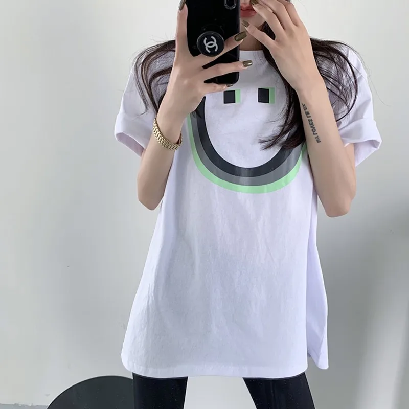 

Genayooa Harajuku Tshirt Oversize Female Streetwear Short Sleeve O Neck Smile T Shiert Women Print Tops Mujer Korean Fashion