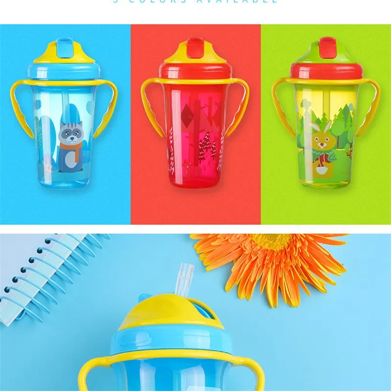 Милая чашка для кормления ребенка 400 мл с трубочкой без бисфенола А портативная