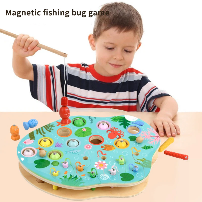 

Montessori Toys For Wooden Trains Fishing Game Fine Motor Skill Learning Magnet Fish Pole Clamp Chopsticks Education Kids Gift