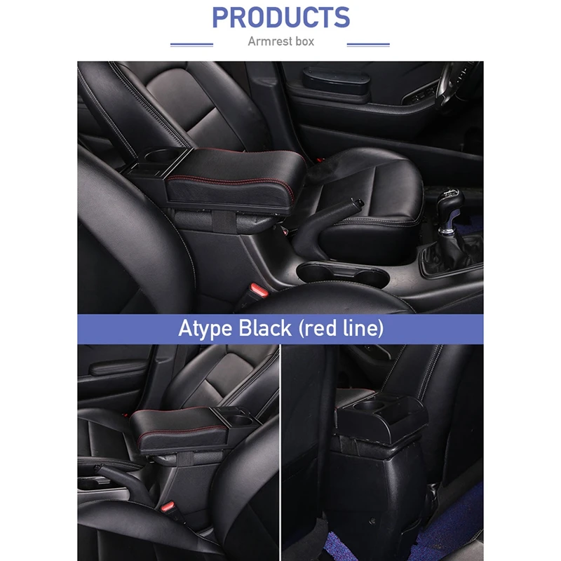 

Universal Central Console Armrest Box Storage Box PU Leather Organizer Tray Adjustable Armrest Pad with Cup Holder