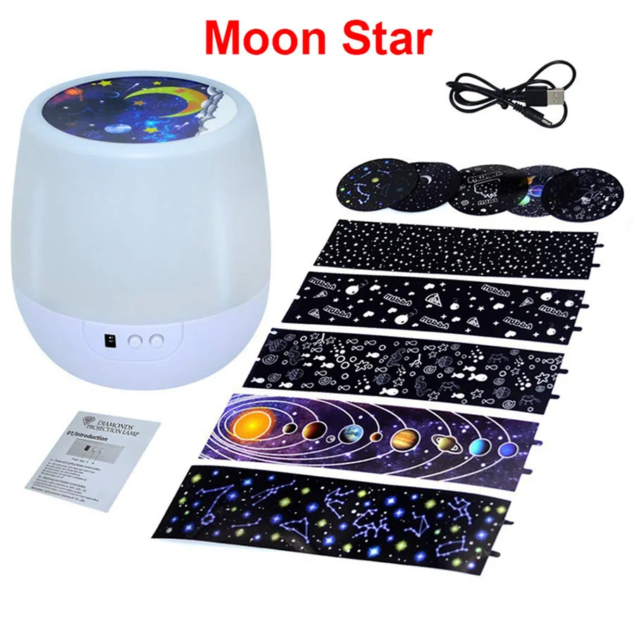 Moon Star Волшебный звездное небо светодиодный проектор ночной Светильник звездное небо Луна Ночь Лампа для проектора Красочные Поворотный Светильник для детские, для малышей подарок - Испускаемый цвет: Moon Star