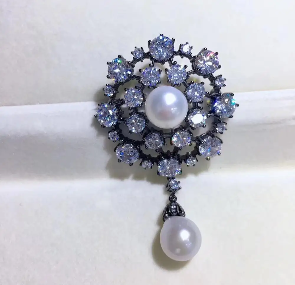 

vintage natural fresh water pearl brooch flower 925 sterling silver with cubic zircon fine women jewelry free shipping