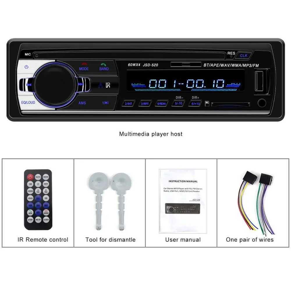 Авторадио 1 din автомобильное радио JSD 520 стерео bluetooth аудио mp3 рекордер usb sd aux вход oto