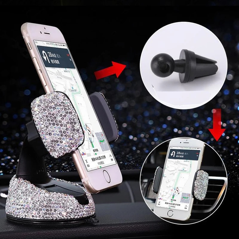 crystal rhinestones car vent phone holder air vent universal car mobile phone holder dashboard phone holder pink car accessories free global shipping